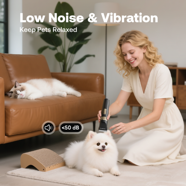 Dog Grooming Clippers, Low Noise, Electric Quiet, Rechargeable, Cordless, Adjustable Clipper Comb, Detachable Blades, Suitable for Dogs, Cats, and Other Pets, Black