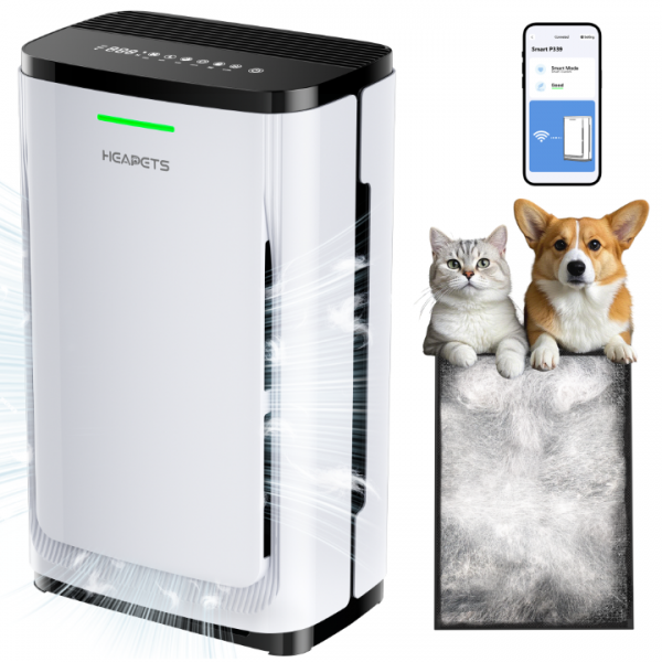 HEAPETS Pet Air Purifier Large Home up to 4200 sq ft, Suck up Floating Cat Dog Hair, 7-Stage Filter Anion Activated Carbon HEPA Air Purifiers WiFi for Dander Odor Allergies Smoke Dust, Zero Ozone, P339 White