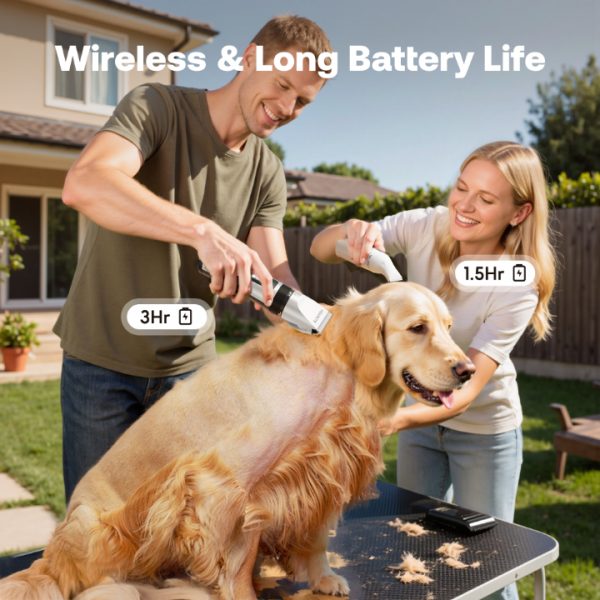 HEAPETS Dog Hair Clippers for Grooming Kit and Dog Paw Trimmer Nail Grinder for Grooming, Low Noise Rechargeable Cordless, Shaver Grooming Supplies for Pet Cats Dogs (White, White)