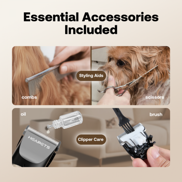 Dog Grooming Clippers, Low Noise, Electric Quiet, Rechargeable, Cordless, Adjustable Clipper Comb, Detachable Blades, Suitable for Dogs, Cats, and Other Pets, Black