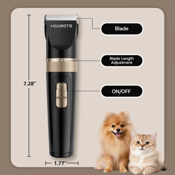 Dog Grooming Clippers, Low Noise, Electric Quiet, Rechargeable, Cordless, Adjustable Clipper Comb, Detachable Blades, Suitable for Dogs, Cats, and Other Pets, Black